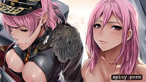 pink pixie hair, masterpiece, highres, ultra detailed, military uniform