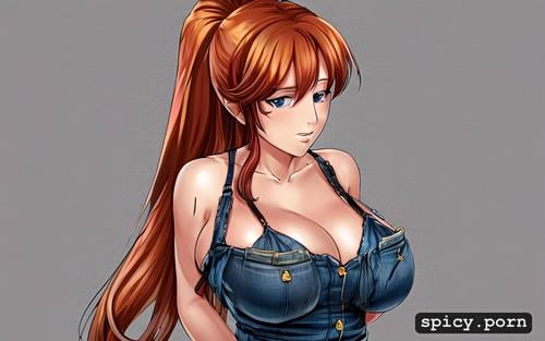 shy, woman, jeans, small tits, ashamed, long hair, ginger