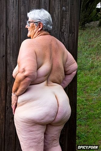 centered, high res, european, granny, cellulite on ass, side view