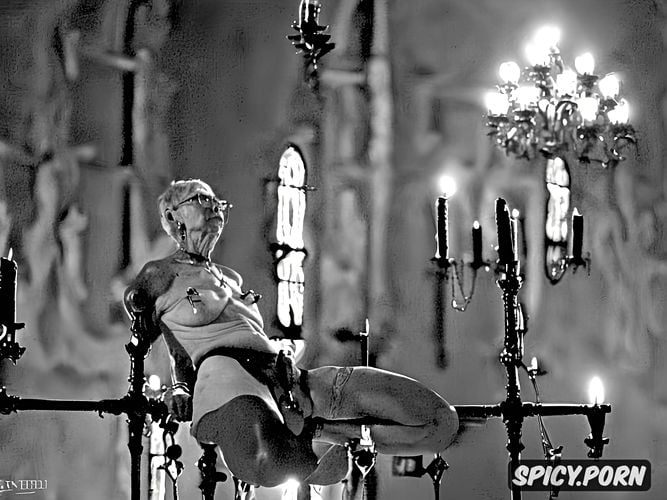 tiny empty hanging tits, church, reading a book, candles, pierced nipples