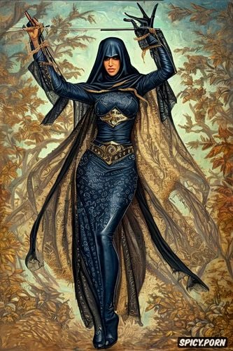 ultra detailed, leather burqa, beautiful muslim woman, masterpiece