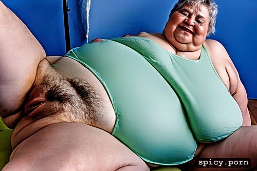 naked, seductive obese granny, fat hairy pussy, spreading legs