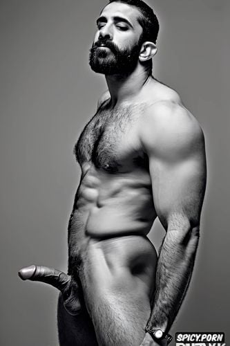 muscled hunk, mature, homosexual, hairy, veiny with veins, big monster erect penis perfect body