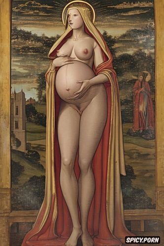 renaissance painting, holding a ball, classic, halo, pregnant