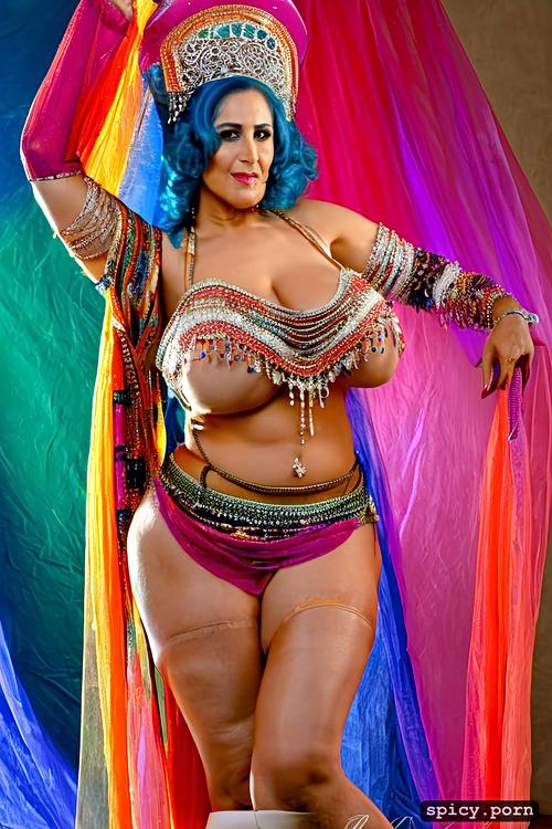 wide hips, detailed face, plus size, performing bellydancer