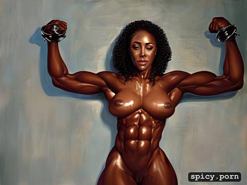 fit ass, veins, eight pack abs, black woman, high quality, afro