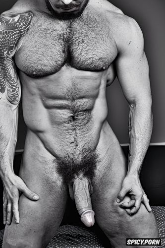 white male, ultra detailed, bodybuilder, bald, realistic, long dick