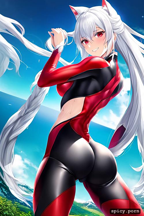 azur lane, red eyes, ass held into the camera, looking over her shoulder