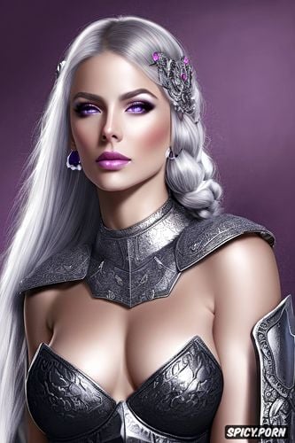 tiara, small firm perfect natural tits, soft purple eyes, wearing black scale armor