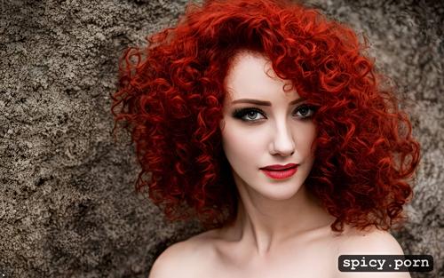 minor, red curly hair, beautiful face, woman, dick