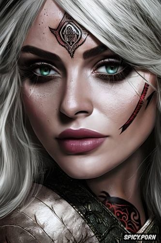 ciri the witcher beautiful face young tattoos masterpiece, ultra realistic