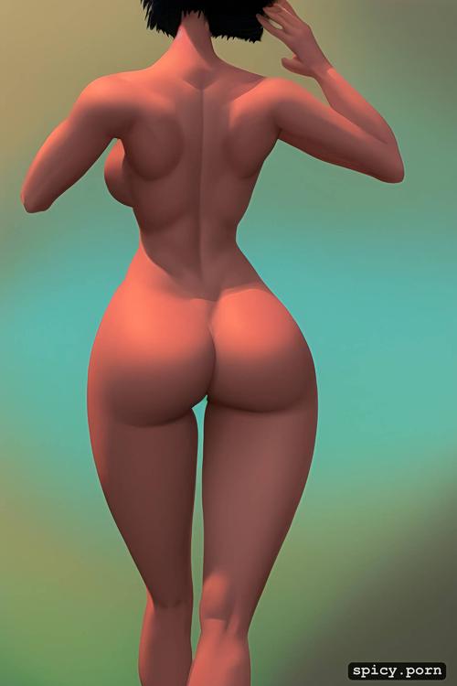 back view, tall, necklace, blue eye, mb01, realistic, lower body