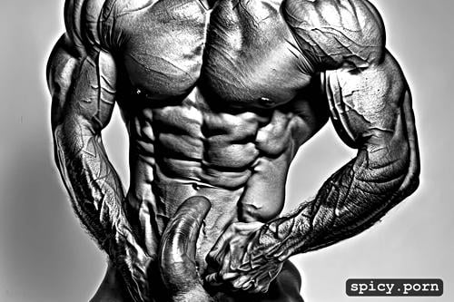 beefy, burly, symmetrical body, muscle flex big forearm muscle perfectly shaped 6 pack abs