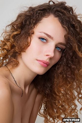 lesbian, eye contact, birthmark, curly hair, breasts, detailed