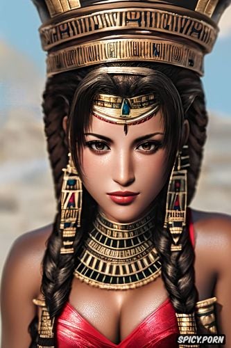 tits out, ultra realistic, aerith gainsborough final fantasy vii remake female pharaoh ancient egypt pharoah crown beautiful face topless