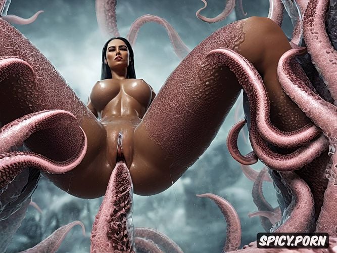 choked, monster, creampie, tentacles groping breasts and thighs