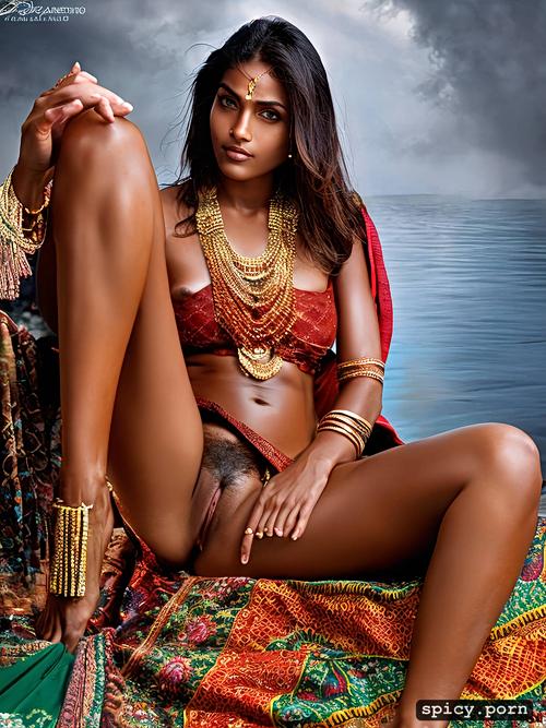 black indian village girl, saree, hairy pussy, spreading legs