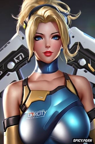 mercy overwatch tight outfit beautiful face masterpiece, ultra detailed