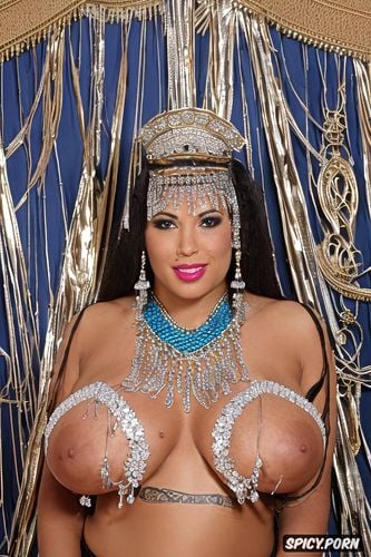 full1 7 view, curvy, sharp focus, gigantic hanging boobs, gold and silver and pearls and jewelry
