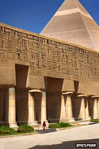 pale skin, large hips, historical egyptian buildings in the background