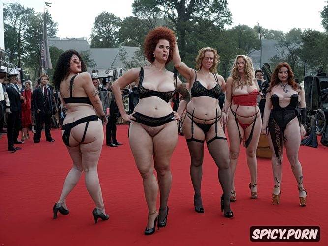 fat or skinny with one leg raised up for expose visible their hot twats xxl for admiration of the depraved public at the private world exhibition of the best twats