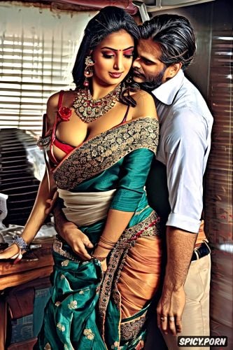full body shot, a fully dressed vulnerable typical indian bhabhi harassingly smothered fondled and pillaged hands inside her saree by men on a crowded train