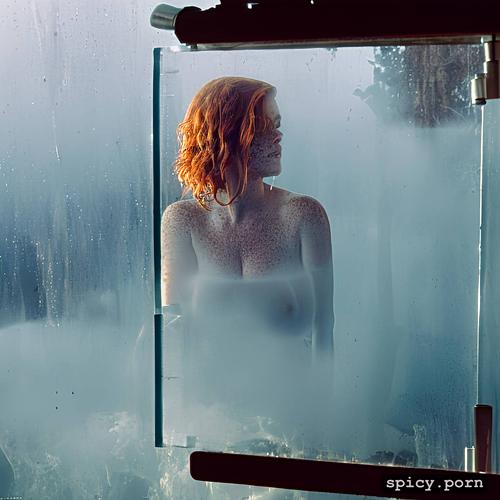 masterpiece, freckles 5, gaussian blur1 1, highres, amy adams showering behind a pane of glass