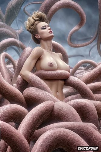 18 years old, penetrated by slimy tentacles, tentacles tie her in place