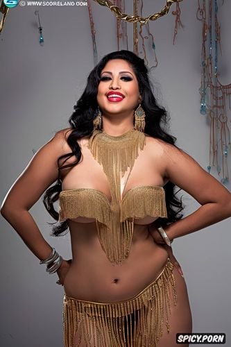 indian model, busty, hourglass body, silver and gold jewellery