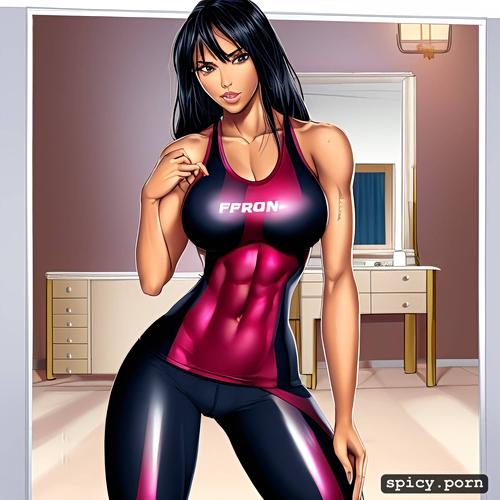 track runner outfit, sexy body, nice tight sport pants, tiny boobs