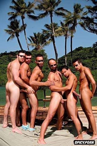 hdr, gay sex, nsfw, gay group naked doggystyle on the beach