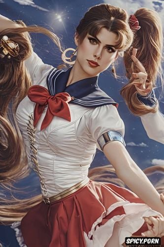 diadem, art magazine cover, brown hair, sailormoon, venus, school sailor uniform