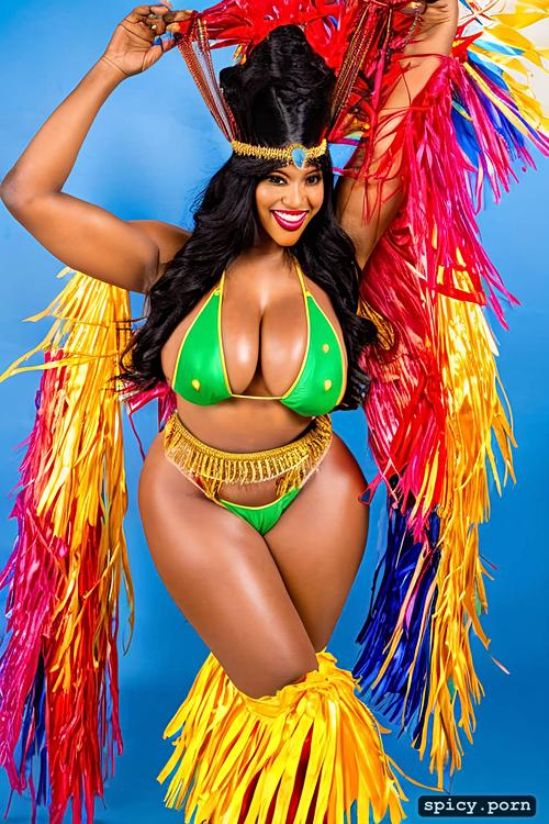 color portrait, intricate costume with matching bikini top, color photo