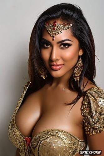 cum dripping from mouth, average breasts, topless, indian, model