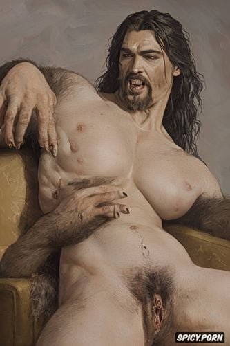 fangs, art by vasily surikov, hairy vagina, werewolf, dracula