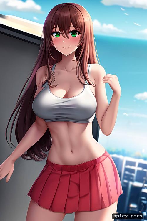 perfect chest, pov, white tank top, anime, image of the whole body from feet to head