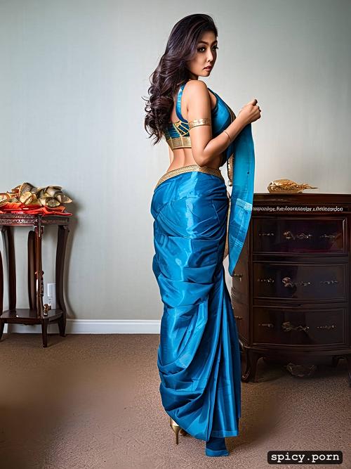 ethnic saree, gorgeous hair, medium boobs, full naked body, lena the plug