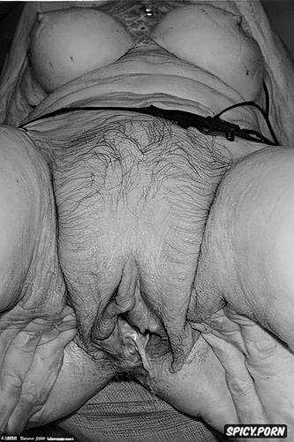 wrinkles, naked, very thin, focus on wide open view inside pussy