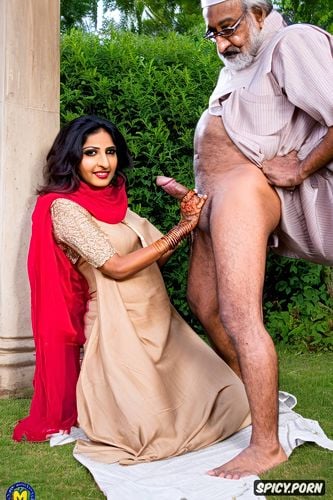 indian adult movie scene, beautiful pakistani muslim teen bride wearing hijab is on her knees infront of a really old grandpa and she s holding his extremely large long big black veiny bent dick near her face