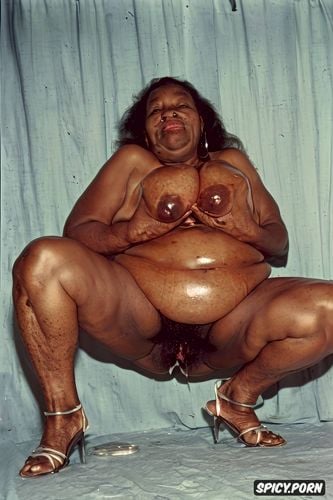 belly stretch marks, full body, hairy pussy lips, old african grandmother