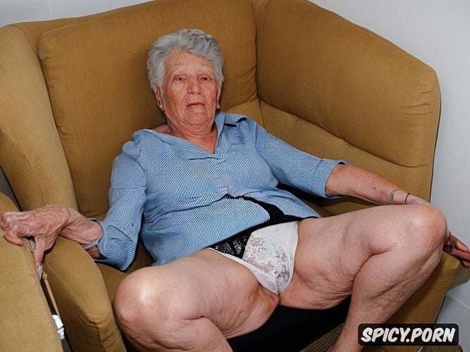 upskirt, wrinkled, frail, spreading legs wide open, year old great grandmother