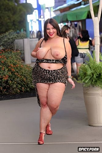 gigantic saggy tits, obese, nighttime outdoors on the las vegas strip