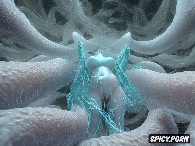 woman vs alien sex tentaclemodel, tanned skin, fills vagina with glowing blue semen