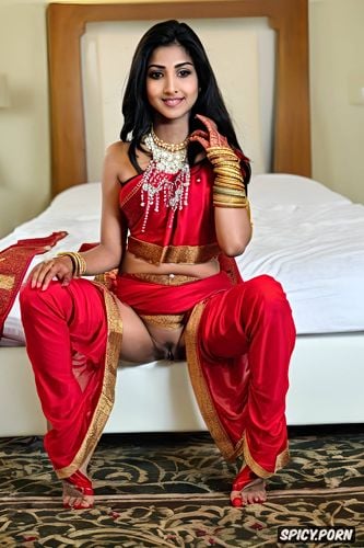 traditional red wedding saree blouse and petticoat, petite body