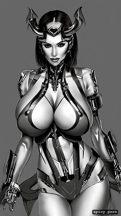 huge tits, 50 yo, masterpiece, extra sexy cyborg, ultra detailed