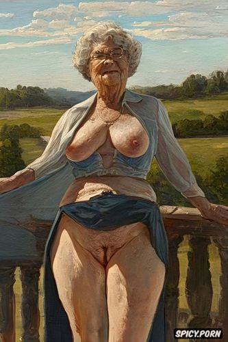 fat granny, the fat grandmother has nude pussy under her skirt shows open realistyc labia upskirt very old