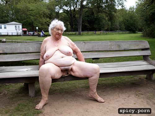 hairy pussy, very old grandmother, on both sides of her are two 70 year old naked fat grandfathers