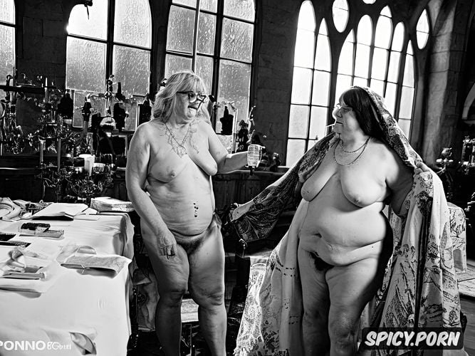 altar, naked, nuns, cross necklace, obese, bbw, fat, church