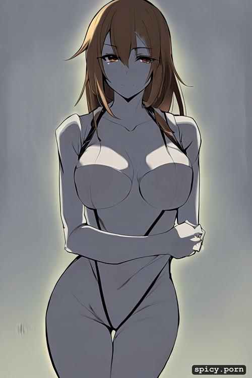 light brown hair, good looking, sexy nurse, barely clothed, body shot