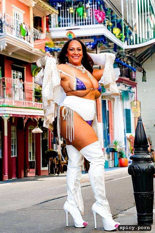 47 yo beautiful performing white mardi gras dancer on bourbon street